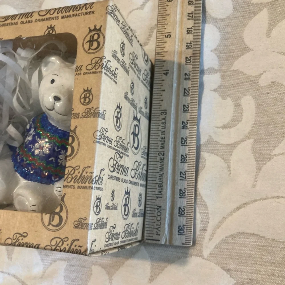 Firma Bilinski Collectable Blue and White Bear Ornament Polish Manufacturer